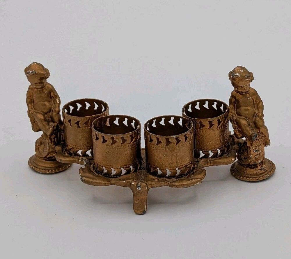 Vintage Sam Fink Style Gold Filigree Double Cherub 4 Lipstick Holder MCM